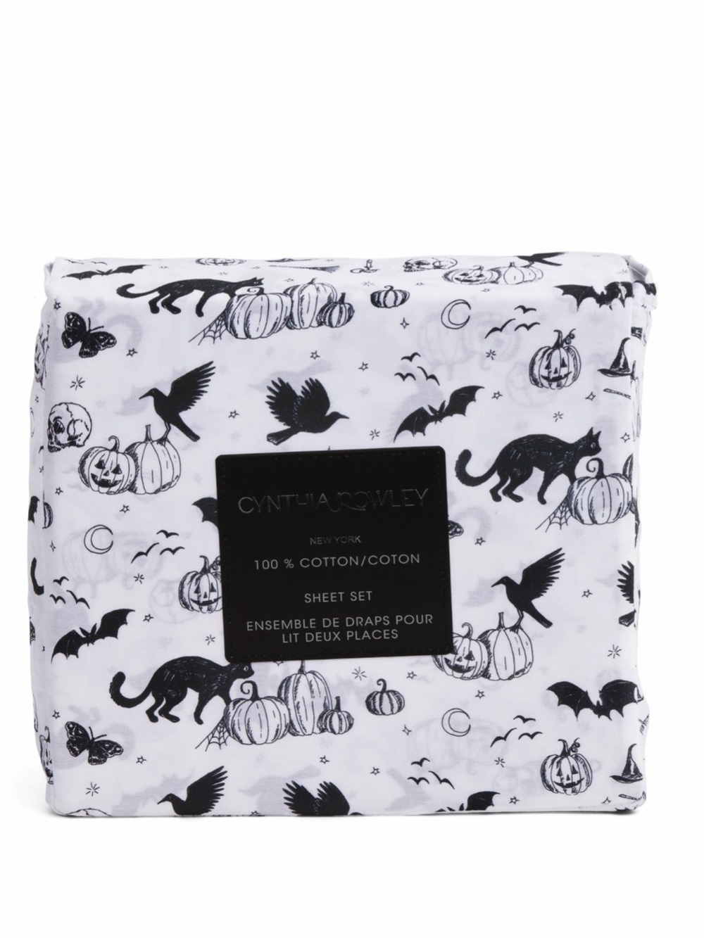 NEW Cynthia Rowley king size gothic black cat Halloween sheet set